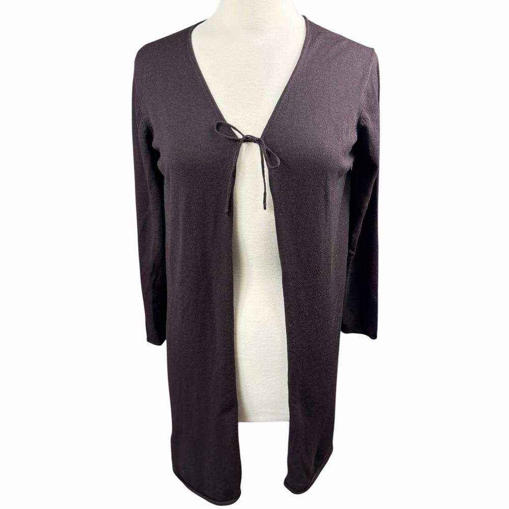 Eileen Fisher Women's Open Cardigan Sweater 100% Wool Petite S/M Chocolate Brown